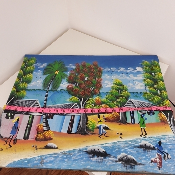 OIL Painting on Canvas from Haiti Colorful Island Vibes Carribean Size 24" X 20" - Picture 5 of 7